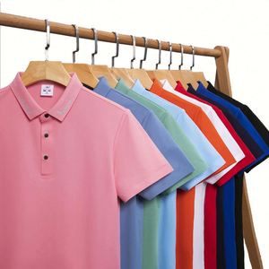 Polo de golf slim noir en coton et soie 100% avec logo personnalisé brodé, col à deux boutons, motif imprimé et design uni pour homme - Product Image 6