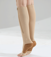 Stock d'usine chaussette comprimée en plein air mollet genou haut bout ouvert bas de Compression 15-25mmHg chaussettes à glissière pour la marche et la course