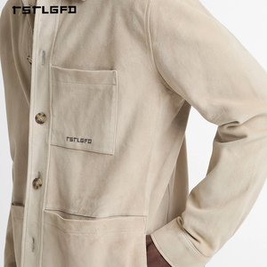 Custom Men's Outerwear Utility Shirt Beige Cotton Twill Oversized Fit <b>Button</b>-Down Streetwear Essentials - Product Image 2