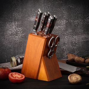 Bloc de couteaux de rangement en bois de qualité supérieure moderne 8 trous porte-<span class=keywords><strong>couteau</strong></span> en bois de caoutchouc ensembles de couteaux de cuisine Base - Product Image 4
