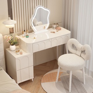 Cream Style <b>Dressing</b> <b>Table</b> With Storage Cabinet For Bedroom Small Apartment Modern <b>Makeup</b> Vanity White Panel Finish - Product Image 2