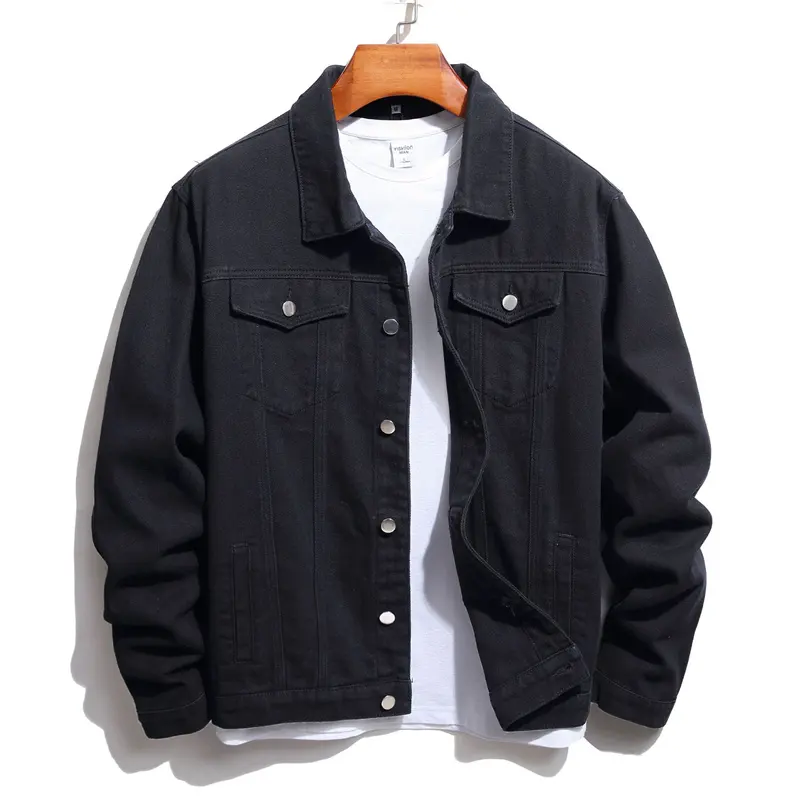 Wholesale blank men denim jacket long sleeve single button denim cowboy black jeans jacket for men