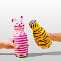 Gobelet isotherme en acier inoxydable à double usage avec paille intégrée, motif tête d'animal de dessin animé, portable et anti-fuite pour enfants, maintient l'eau au frais pendant 6 à 12 heures