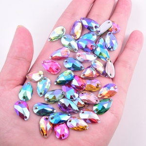 Oleeya Lot en vrac de strass à coudre 13*18mm Goutte d'eau en résine AB avec dos plat argenté pour vêtements - Product Image 4
