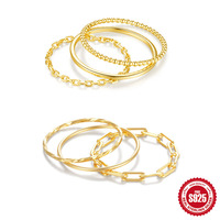 Ensemble de bagues empilables en argent sterling 925 plaqué or, chaîne Figaro, perles, bande géométrique, bijoux pour femmes pour un usage quotidien