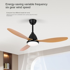 Ventilateur de plafond LED en bois massif, lustre à pales droites, refroidissement par air, énergie solaire électrique pour les restaurants familiaux en plein air - Product Image 4