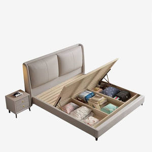 แพลตฟอร์มคิงไซส์ขนาดเต็มที่กําหนดเองเบาะหนังหรูหราสบายและโครงเตียงไม้เนื้อแข็งพร้อมที่เก็บและหัวเตียง - Product Image 2