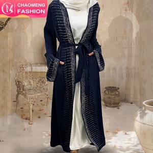 1421 # Nouvelle Abaya Ouverte Populaire pour Femme, Magnifiquement Brillante, Ornée de Strass, Couleur Unie, Avec Poches - Product Image 1