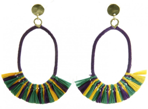 Pendientes Largos HLC Personalizados para Mardi Gras, Pendientes Grandes con Forma <span class=keywords><strong>de</strong></span> Pluma, Pendientes con <span class=keywords><strong>Flecos</strong></span> <span class=keywords><strong>de</strong></span> Hilo Sedoso y Borlas - Product Image 2