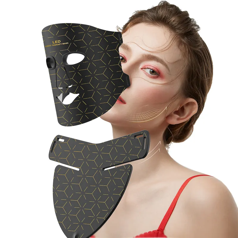 Mascarilla facial LED de silicona flexible de fábrica y terapia de fotones de luz roja para el cuello, rejuvenecimiento de la piel, máscaras faciales LED antienvejecimiento
