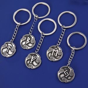 Llavero con amuleto de las 24 <span class=keywords><strong>runas</strong></span> nórdicas Myshape, amuleto vintage de coraje, letra rúnica Futhark de acero inoxidable, regalo religioso - Product Image 1