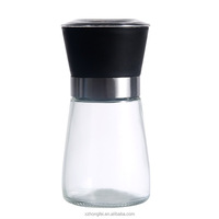 Moulin à épices manuel réglable en gros pour sel et poivre, flacon carré en verre avec bouchon à vis, broyeur à épices imprimé