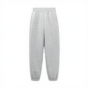 Pantalon long décontracté en maille gris respirant pour femme, taille mi-haute élastique, teint en pièce, 100 % polyester, collection automne - Product Image 2