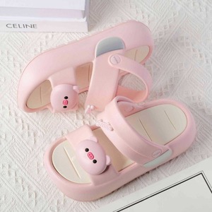 Pantuflas Beige Piglet para Mujer, Suela Gruesa, Punta Redonda, Sandalias Casuales de Playa, Cómodas, Antideslizantes, Suela Suave, Zapatos Chunky - Product Image 4