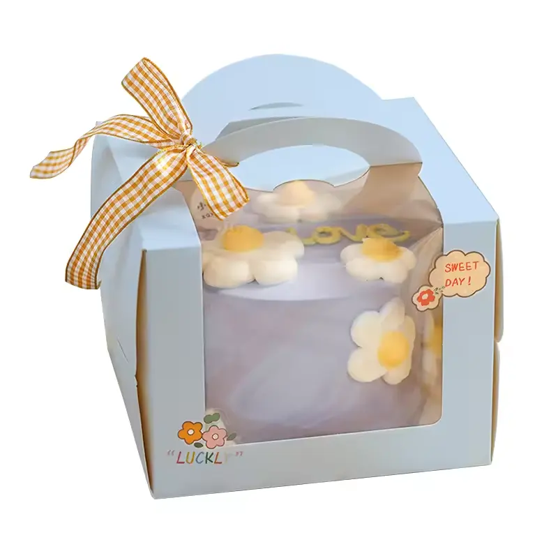 Caja de comida de boda con logotipo de tamaño personalizado al por mayor, embalaje transparente con ventanas, tablero de pastel, caja de pastel de cumpleaños