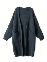 Cardigan en tricot épais de haute qualité pour femme, automne, manches longues, ample, décontracté, long avec poche
