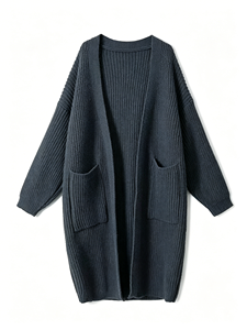 Cardigan en tricot épais de haute qualité pour <span class=keywords><strong>femme</strong></span>, automne, manches longues, ample, décontracté, long avec poche - Product Image 6