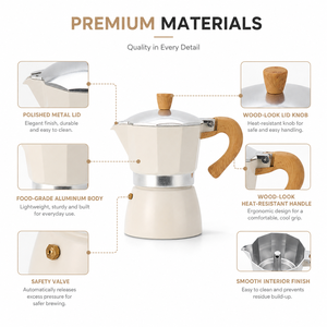 Cafetière Moka avec poignée imitation bois, 3 tasses, pour cuisinière à gaz et électrique, percolateur à café italien <span class=keywords><strong>vintage</strong></span> - Product Image 4