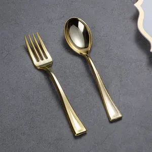 Silver Rose Gold Mini Small Disposable Silverware Cutlery Plastic dessert fork and Spoon