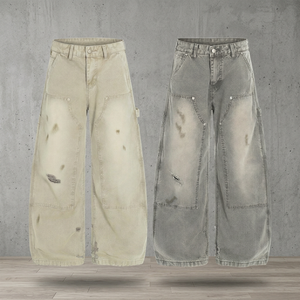 Adil Nexus Washed Distressed Straight Cargo Jeans für Herren, Loose Fit, zerrissene Denim-Hose, mittelhoher Bund, 100 % Baumwolle, atmungsaktiv, Streetwear - Product Image 3