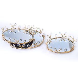 2025 Hot Sales Hochzeit Kristall Spiegel Tablett Ironwork Flower Branch Dekorations artikel Kerze Aufbewahrung stablett - Product Image 2