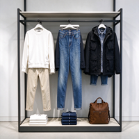 Porte-vêtements en métal noir, table ronde à niveaux, étagère grise, tringle de suspension, CE ETL, vente en gros, vente au détail, boutique