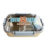 Cartoon-Bären-Kinder-Lunchbox mit 3 Fächern, versiegelter Edelstahl-Thermo-Bento-Behälter für Kinder