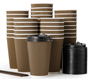 Disposable <strong>Hot</strong> <strong>Chocolate</strong> Brown Ripple Wall Paper <strong>Cup</strong> for <strong>Hot</strong> Drinks with Cover - Product Image 1