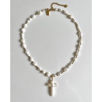 Collier pendentif unisexe rétro en perles baroques d'eau douce naturelles, motif croisé, laiton incrusté de diamants, cadeau tendance