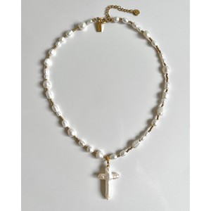 Collier pendentif unisexe rétro en perles baroques d'eau douce naturelles, motif croisé, laiton incrusté de diamants, cadeau tendance - Product Image 6