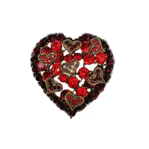 Factory Custom Small Brooch Red Rhinestone Crystal Valentine Heart Pin Brooch Fashion Jewelry Wedding Brooch For Ladies
