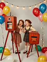 Photo Booth Kayu Multifungsi Berkualitas Tinggi Bergaya Retro, Portabel untuk Kamera Digital SLR, Cocok untuk Acara Pernikahan