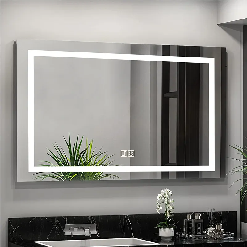 Rectangle Wall Mirror Bathroom Vanity Smart Mirror Waterproof Backlight Led Light Modern Bath Mirrors