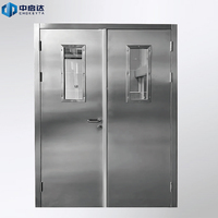 Puertas de Acero Clásicas Chinas Económicas de Doble Hoja, Puerta de Entrada de Seguridad Metálica con Ventanas de Vidrio para Taller Industrial