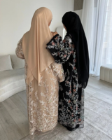 Ensemble de vêtements pour femmes musulmanes traditionnelles fabriqués sur mesure, robe abaya élégante en polyester avec broderie florale texturée en 3D