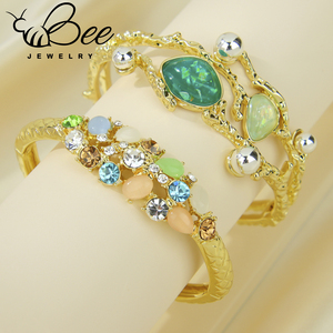 Brazalete Abierto de Latón Chapado en Oro de 14k, Elegante y Retro, con Cristales de Colores, Impermeable y de Alta Calidad para Mujer - Product Image 3
