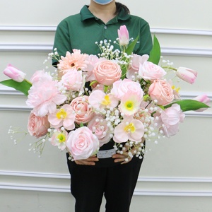 Boîte à fleurs <span class=keywords><strong>en</strong></span> forme de seau, cadeau artisanal pour le Nouvel An, bouquet de tournesols, roses et orchidées artificielles, décoration de fête de mariage, décoration de table - Product Image 6