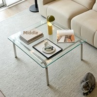 Table basse en verre, style mi-siècle, en bois massif, table d'appoint pour salon, style moderne classique Bauhaus minimaliste
