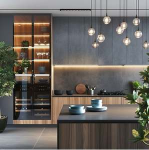 Designs d'armoires de cuisine en PVC personnalisés en usine Cuisine et autres meubles de cuisine Îlots d'armoires de cuisine modernes en bois - Product Image 4