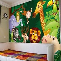 Kertas dinding hutan hewan kartun kain dinding kamar tidur dunia hewan kain dinding latar belakang kamar anak-anak