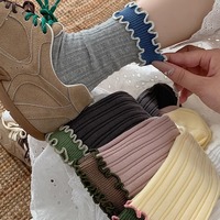 Chaussettes mi-mollet INS à double couche en dentelle pour femmes Chaussettes en coton peigné de style JK pour l'hiver pour la célébrité Internet