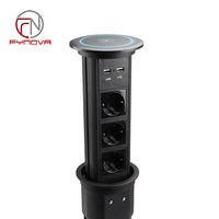 Prise de courant intelligente pour cuisine, 3 prises AC, chargeur sans fil électrique escamotable, 2 USB inclus, norme de prise UK EU, tour escamotable de bureau