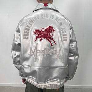 جاكيت رجالي كاجوال من جلد البولي يوريثان عالي الجودة بتقنيات تطريز وتزيين على الجيوب، جاكيت ثقيل الوزن بستايل الهيب هوب - Product Image 4