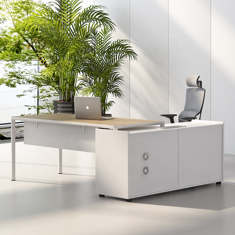 Bureau de gestion moderne en forme de L, placard, blanc, nouveau Design