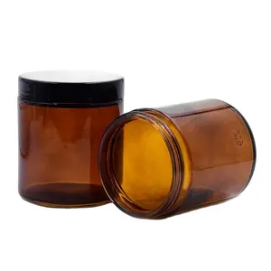 Glass jars for food 250 ML Amber straight side glass jar packaging glass bottles with black plastic screw lid