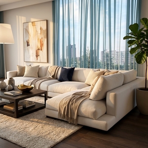 Moderno <span class=keywords><strong>Divano</strong></span> Componibile di Lusso Bianco Profondo a 7 Posti con Bracciolo Destro/Sinistro Set di Divani Angolari Grandi Arredamento Modulare Convertibile per Soggiorno - Product Image 2