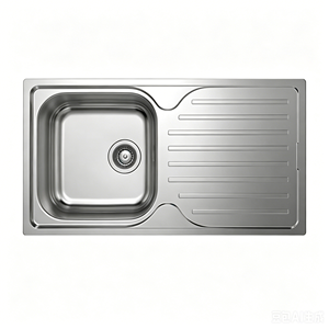 Fregadero de un solo seno empotrable de acero inoxidable SUS304 de grado alimenticio, acabado mate cepillado, con drenaje horizontal completo y paralelo - Product Image 1