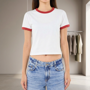T-shirt bébé rouge à col contrastant, impression DTF, 40 fils, 210 g/m², personnalisé, haute qualité Thaïlande - Product Image 5
