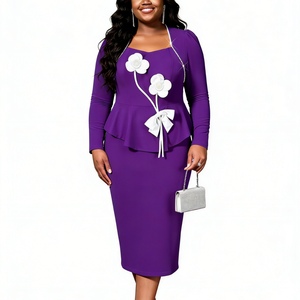 Vestido Midi de Manga Larga con Apliques de Flores 3D para Mujer, Talla Grande, Cintura Peplum, Vestidos Formales de Moda - Product Image 4