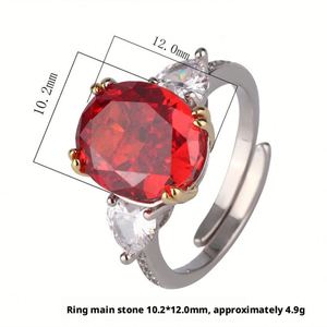 Fashion Jewelry Eco-friendly Copper Oval Cut 10*12MM Red Cubic Zirconia Womens Three Stone <b>Adjustable</b> <b>Ring</b> for Daily Wear - Product Image 2